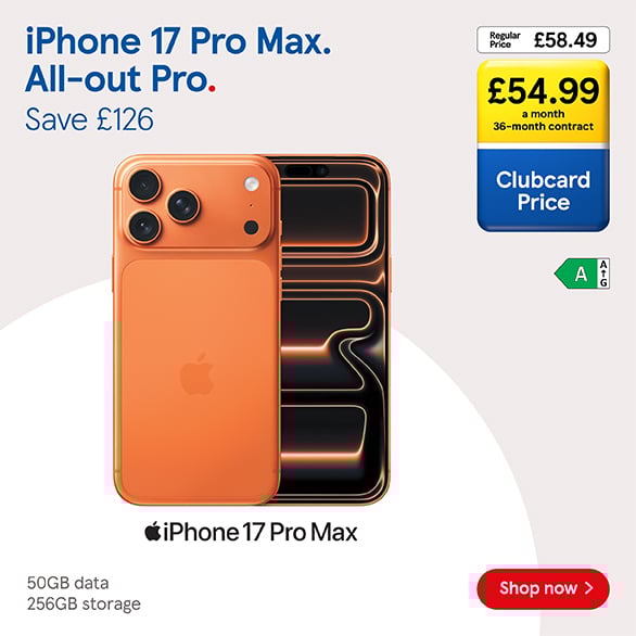 Save on iPhone deals with frozen Clubcard prices at Tesco Mobile, Shop now!