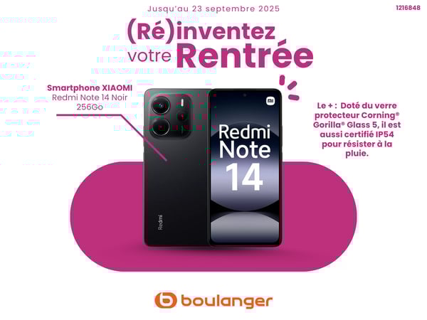 découvrez le Smartphone XIAOMI Redmi Note 14 Noir 256Go dans votre magasin Boulanger Boulogne-Sur-Mer
