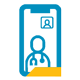 Blue and yellow icon showing a phone with someone video chatting