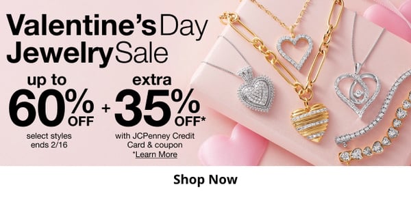 Save up to 60% off plus an extra 35% off during JCPenney's Valentine's Day Sale