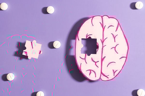 Image of brain missing a puzzle piece representing hearing loss and its effect on dementia.