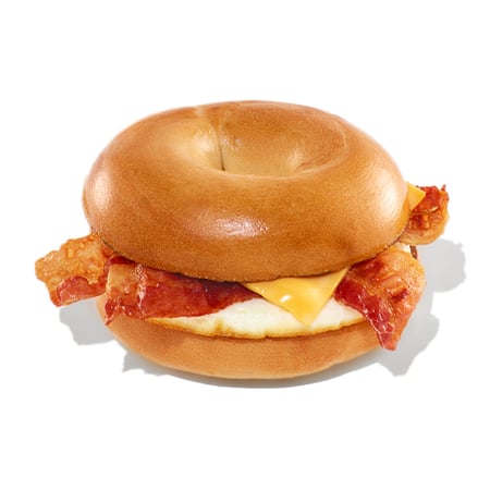 Dunkin' bacon, egg and cheese breakfast sandwich on a plain bagel