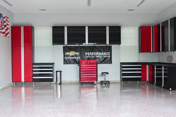 Red and black cabinets for garage storage closet California Closets Pensacola & Panama City, FL