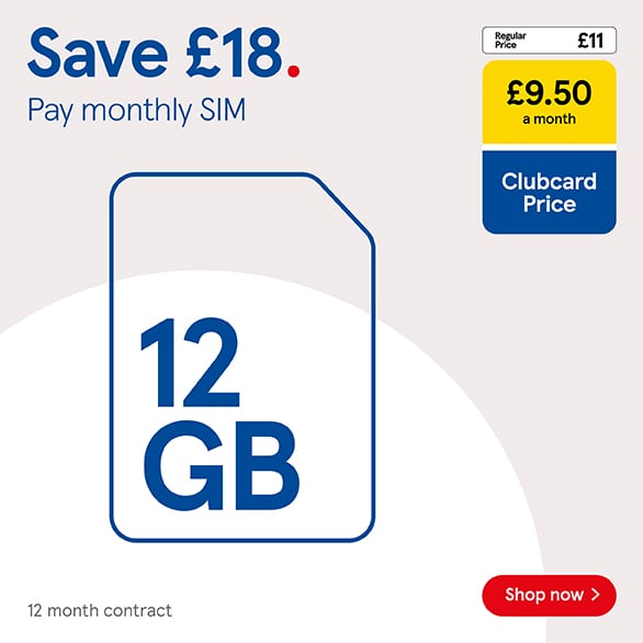 Save on selected pay monthly SIM only deals with Clubcard Prices at Tesco Mobile.  Shop now