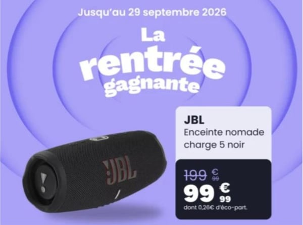 Jusqu'à 100€ de remise sur la JBL Charge 5 chez Boulanger Bourg-en-Bresse