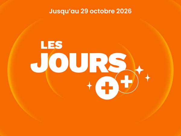 Visuel orange Boulanger annonçant l’opération « Les Jours + » jusqu’au 29 octobre 2026.