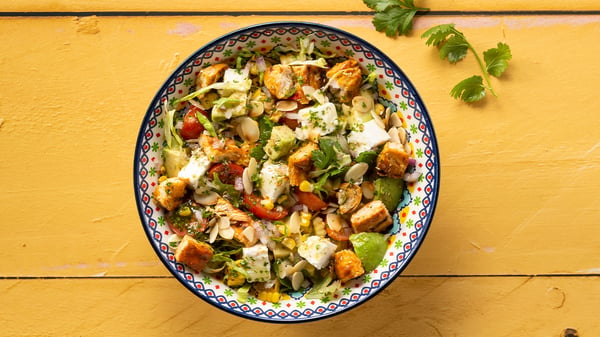 A Mexican meal with pico de gallo and sweet pineapple salsa.