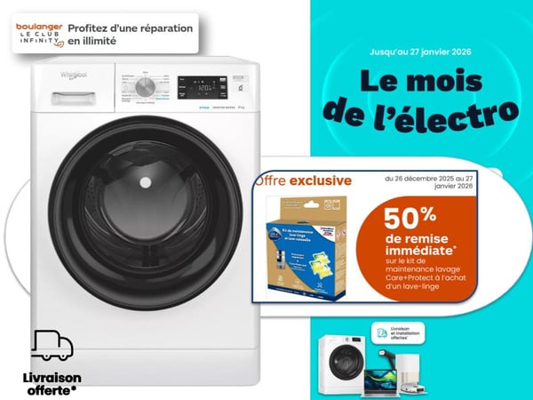 Vous recherchez un lave linge Whirlpool à Châteauroux ? Profitez de la livraison & mise en service OFFERTES de la machine à laver Whirlpool par Boulanger Châteauroux