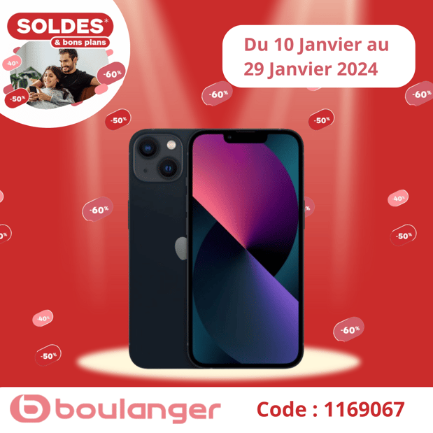 Les Soldes frappe fort chez Boulanger Dunkerque avec ce Smartphone Apple iPhone 13 Minuit 128Go 5G