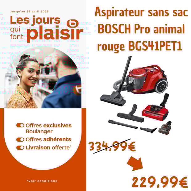 Aspirateur sans sac Pro animal rouge BOSCH BGS41PET1