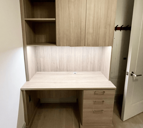 California Closets Yorktown Heights New York small closet ideas home office workspace nook custom built closet cabinets wood cabinetry