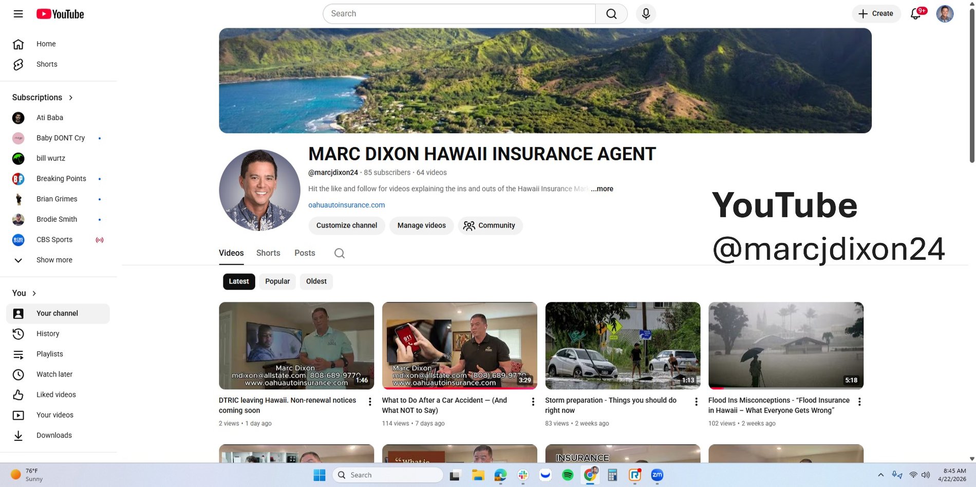 We have a YouTube Channel. New videos posted weekly featuring the Insurance Made Simple Series