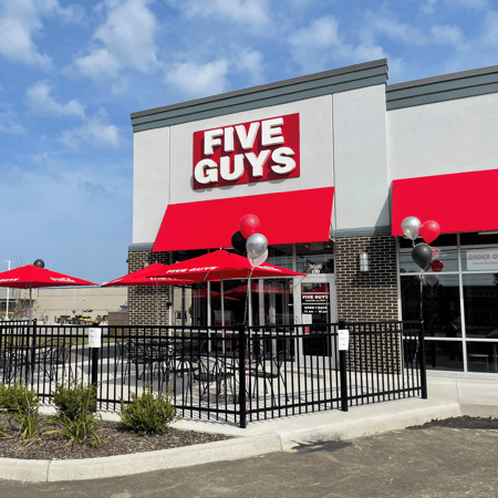 Entrance to the Five Guys restaurant at 5310 N. Leavitt Rd. in Lorain, Ohio.