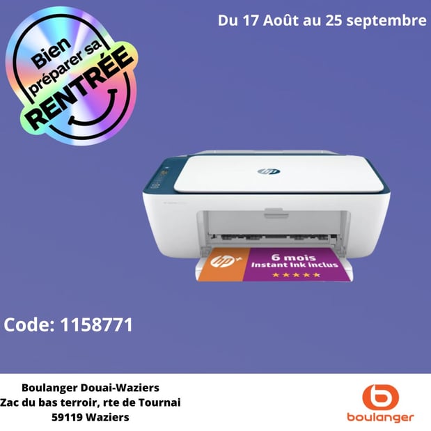 C'est la rentrée dans votre magasin Boulanger Douai Waziers avec l'imprimante jet d'encre Hp.