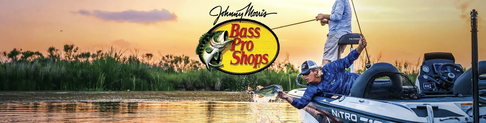 Bass Pro Shops Header Image - Boat with sunrise