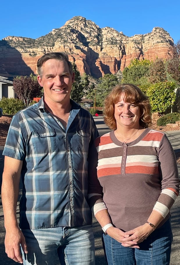 Scott and Angie working in Sedona