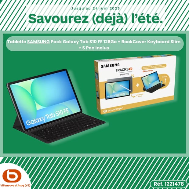 Tablette SAMSUNG Pack Galaxy Tab S10 FE 128Go + BookCover Keyboard Slim + S Pen inclus