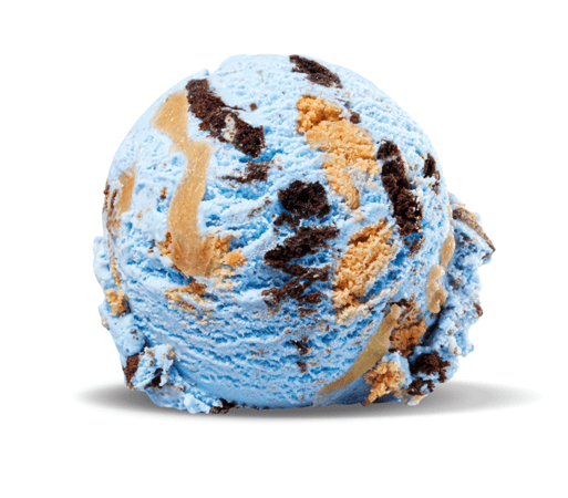 Sweet Cream Ice Cream stuffed with Chocolate Sandwich Cookie Pieces, Chocolate Chip Cookie Pieces & Cookie Dough Batter flavored Swirls.
