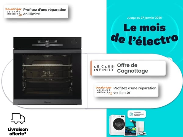 four encastrable hisense chaleur tournante nettoyage pyrolyse noir inox électroménager cuisine mois de l'électro boulanger toulouse colomiers
Four encastrable Samsung noir à chaleur tournante en promotion chez Boulanger Toulouse Colomiers – fours pyrolyse, vapeur et multifonctions disponibles chez Bosch, Electrolux, Whirlpool et Brandt, livraison offerte et offres exceptionnelles.
Fours encastrables et posables disponibles chez Boulanger Toulouse Colomiers – Cuisson chaleur tournante, vapeur ou multifonctions, modèles aussi disponibles chez Electrolux, Bosch, Whirlpool, Samsung, Siemens et Brandt.