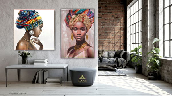 Leinwandbilder Fraumotive mit Textil-Kopftuch. Handbemalt • sofort verfügbar