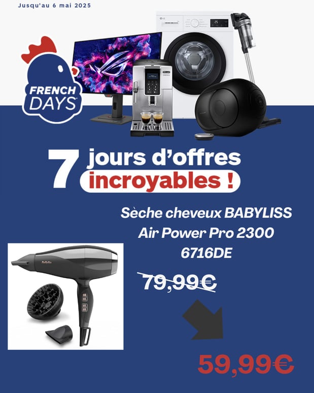 Sèche cheveux BABYLISS Air power Pro 2300 6716DE
