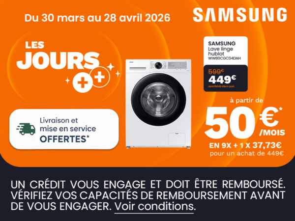 Lave-linge Samsung profitez des Jours ++ chez Boulanger Angoulême - Champniers