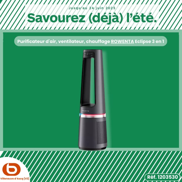 Purificateur d'air, ventilateur, chauffage ROWENTA Eclipse 3 en 1 connect QU5072F0