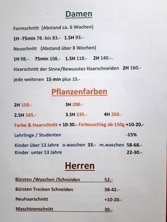 Preisliste (aktualisiert am 1.2024)