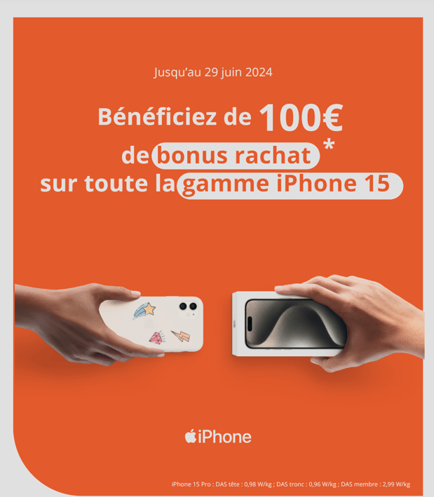 Bonus de rachat de 100 € sur toute la gamme iphone 15