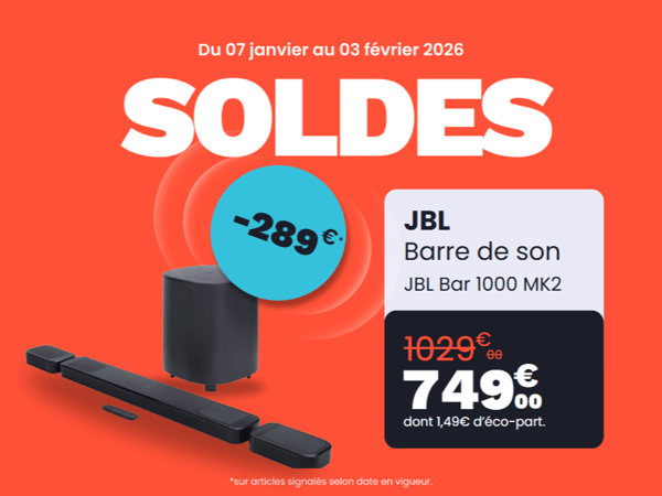 Offre de -289€ sur Barre de son JBL Bar 1000 MK2.