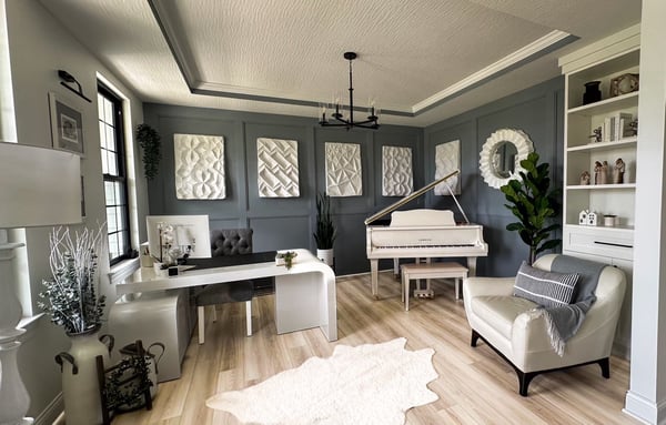 Custom home office for increased productivity when working for home with additional closet organization and closet organizers by California Closets Columbus