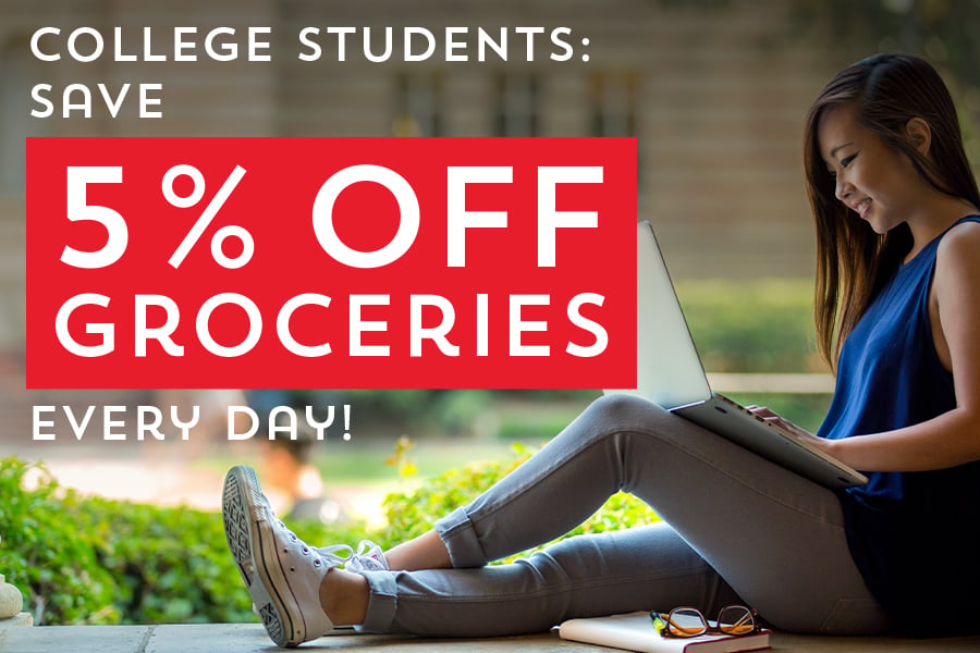 college students save five percent off groceries everyday