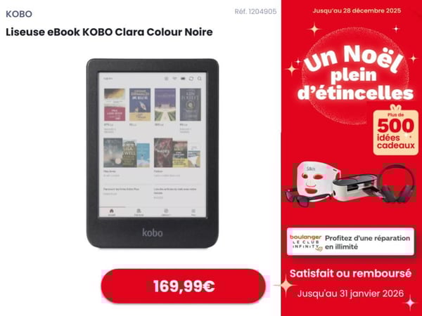 Offre spéciale : Liseuse KOBO Clara Colour à 169,99 € chez Boulanger Biganos