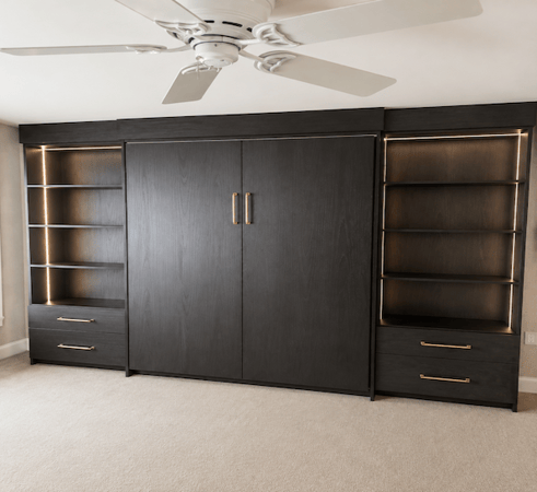 Wall bed, Murphy bed, custom storage, built-in cabinets, shelving, drawers, home organization in Walloon Lake, Michigan