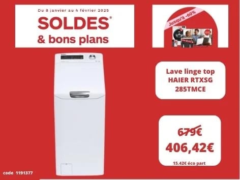 Lave linge top HAIER RTXSG 285TMCE/1-47 chez BOULANGER Perpignan