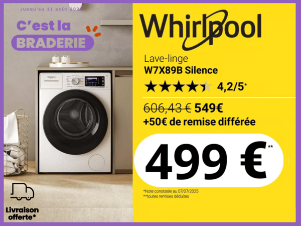 🟣 Braderie Whirlpool : Lave-linge W7X89B Silence à prix cassé !