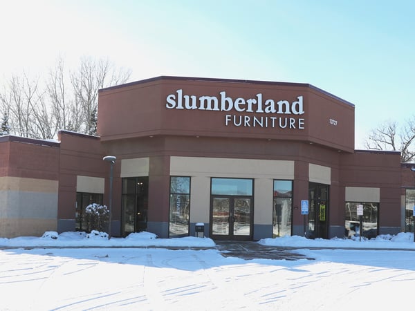 Slumberland Furniture Store Near You in Minnetonka,  MN - Storefront  with snow