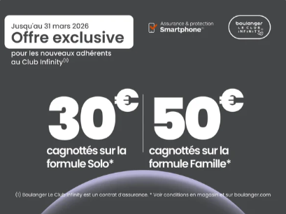 Jusqu'a 50€ cagnottes sur infinity smartphone dans votre magasin boulanger noyelles godault