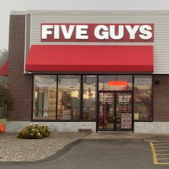 Store front of the Five Guys at 58 Key Road in Keene, NH.