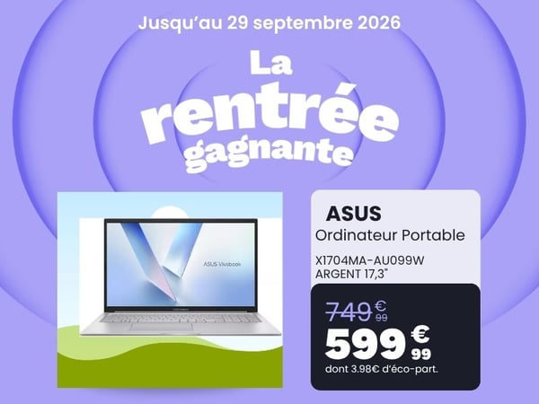 150€ de remise immédiate sur le PC Portable Asus  X1704MA-AU099W ARGENT Boulanger Bourg-en-Bresse