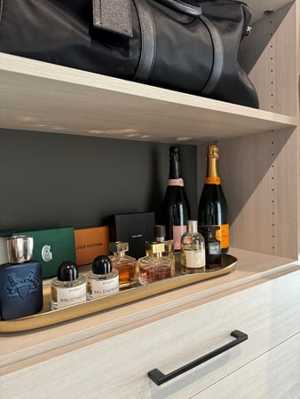 Custom storage space with shelving and drawers by California Closets Columbus in Columbus, Ohio.