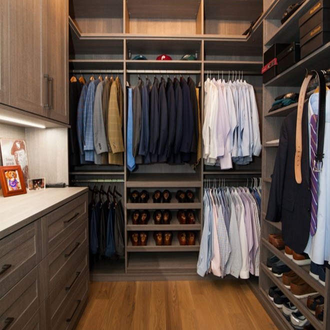 Custom Walk-In Closet for Him with Shoe Shelves