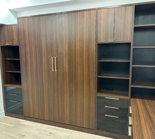 California Closets brown and black custom wall bed and home office