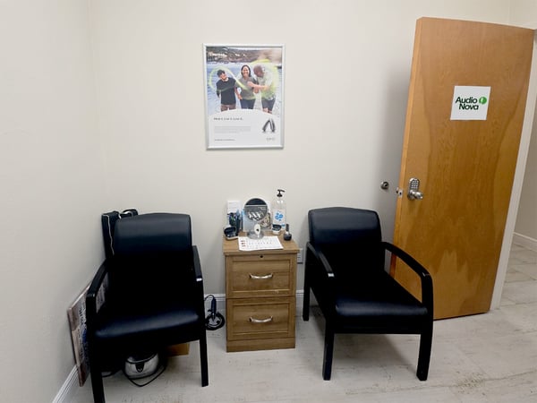 Interior photo of the waiting area for AudioNova hearing clinic in Bushnell, FL