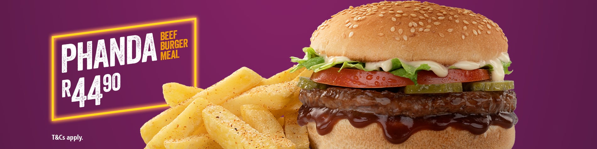 Steers® burger special – Phanda Beef Burger Meal with a beef burger and small hand-cut chips.