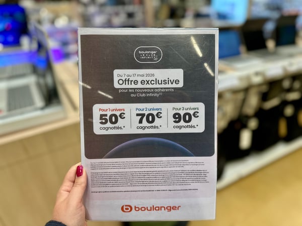 Cagnottez jusqu'à 90€ de chèque fidélité dans votre magasin Boulanger sarcelles en souscrivant à la garantie Infinity, du 07 au 17 mai 2026