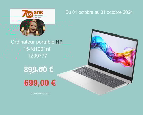 Venez découvrir l'offre exclusive Ordinateur portable HP 15-fd1001nf dans votre magasin Boulanger Bordeaux Mérignac
