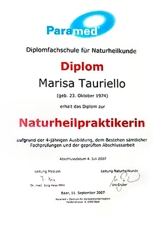 Diplom zur Naturheilpraktikerin TEN
