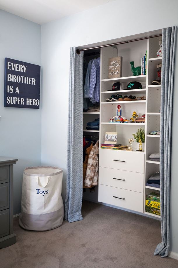 Custom Boys Reach-In Closet with Adjustable Shelves and Hanging Sections in Pottstown, PA