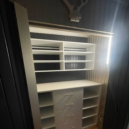 Spacious reach-in closet with white finish